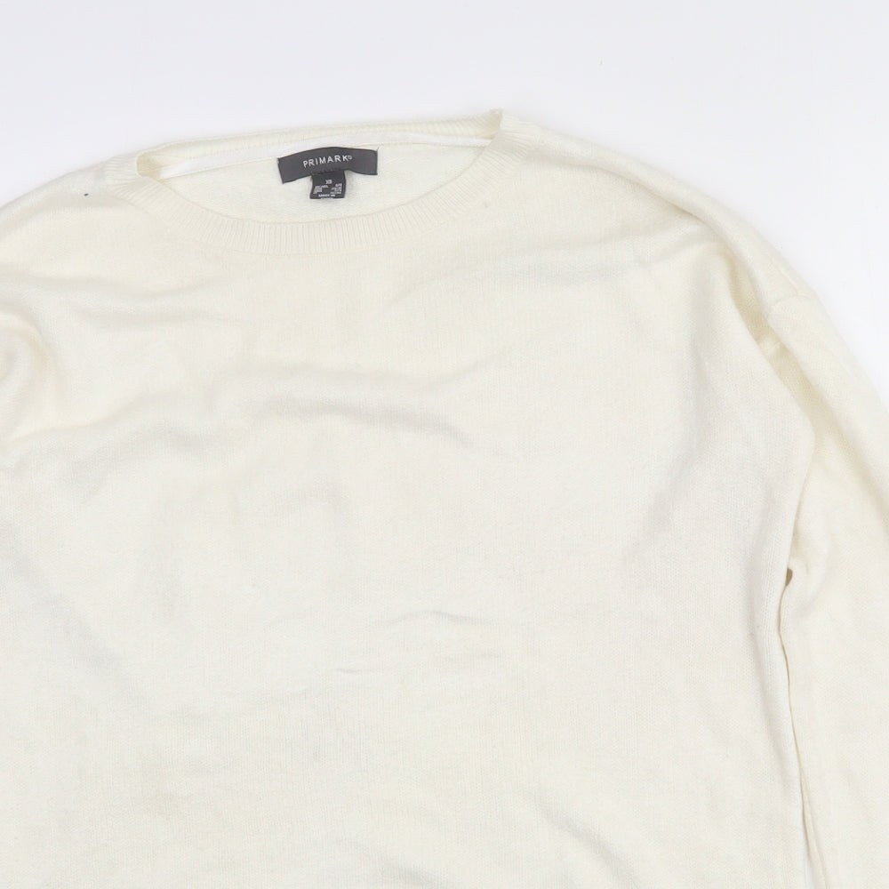 Primark Womens White Crew Neck  Acrylic Pullover Jumper Size 8   - 6-8 Oversized