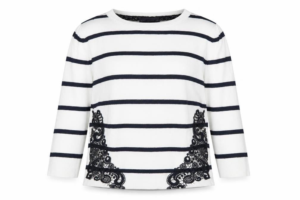 Marks & Spencer Womens White Crew Neck Striped Cotton Pullover Jumper Size 8