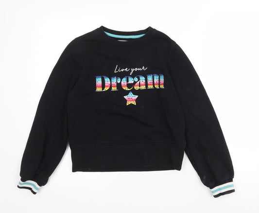 Marks and Spencer Girls Black  Cotton Pullover Sweatshirt Size 11-12 Years   - Live Your Dreams