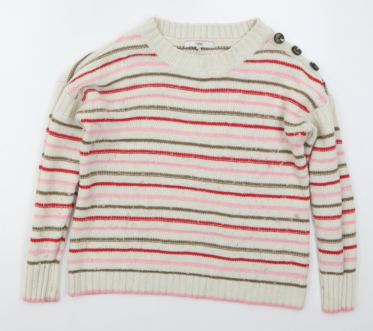 NEXT Womens Beige Boat Neck Striped Acrylic Pullover Jumper Size M   - Pink