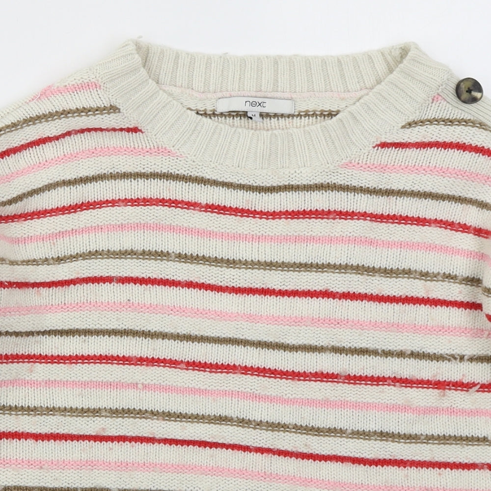 NEXT Womens Beige Boat Neck Striped Acrylic Pullover Jumper Size M   - Pink