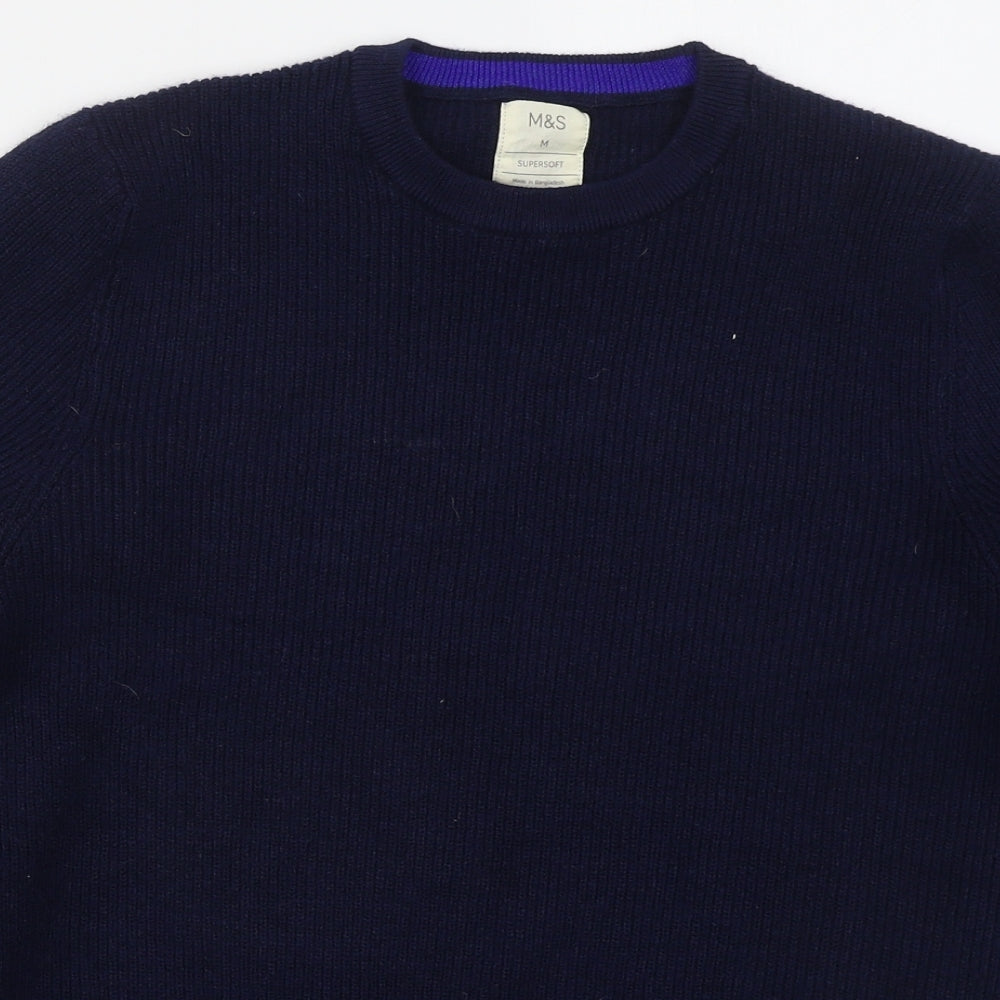 Marks and Spencer Mens Blue Crew Neck  Polyester Pullover Jumper Size M