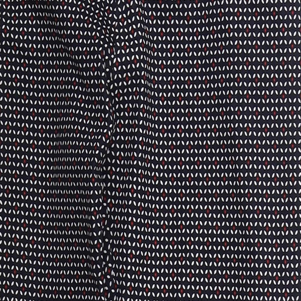 H&M Womens Blue Geometric Cotton Trousers  Size 10 L25 in Regular Zip