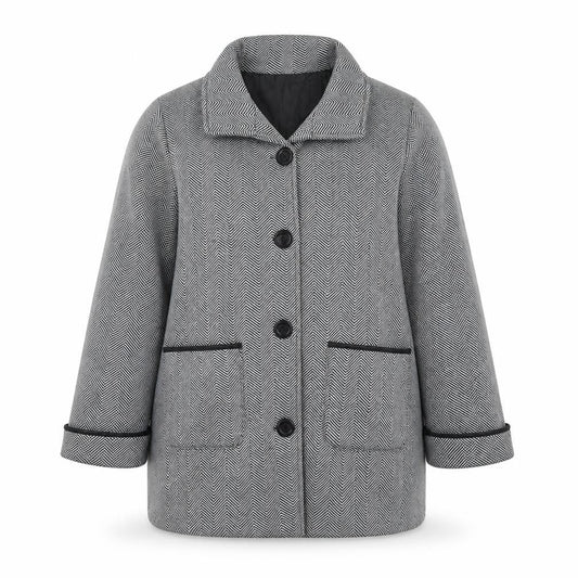 Anne De Lancay Womens Black Geometric  Overcoat Coat Size 14  Button - Black and White