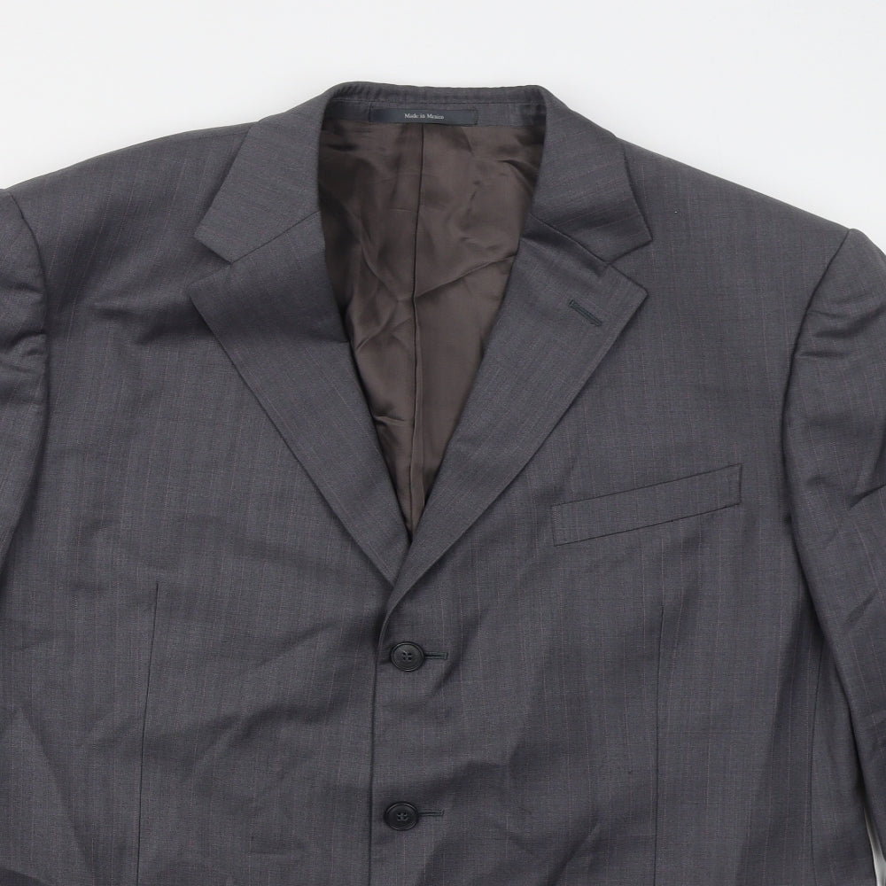 GRITTI Mens Grey Striped Wool Jacket Suit Jacket Size 48