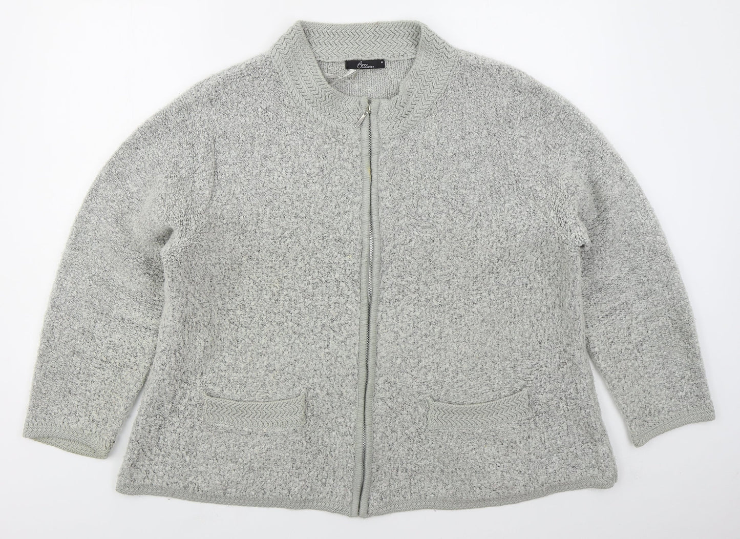 Bonmarché Womens Grey Round Neck  Acrylic Full Zip Jumper Size M