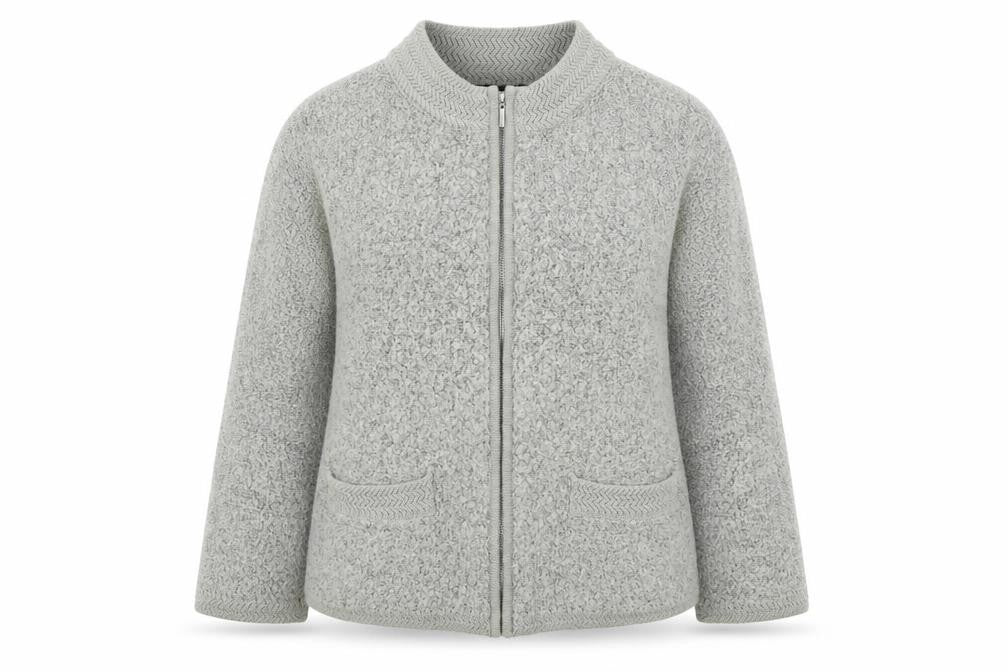 Bonmarché Womens Grey Round Neck Acrylic Full Zip Jumper Size M