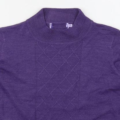 EWM Womens Purple Mock Neck  Acrylic Pullover Jumper Size 10