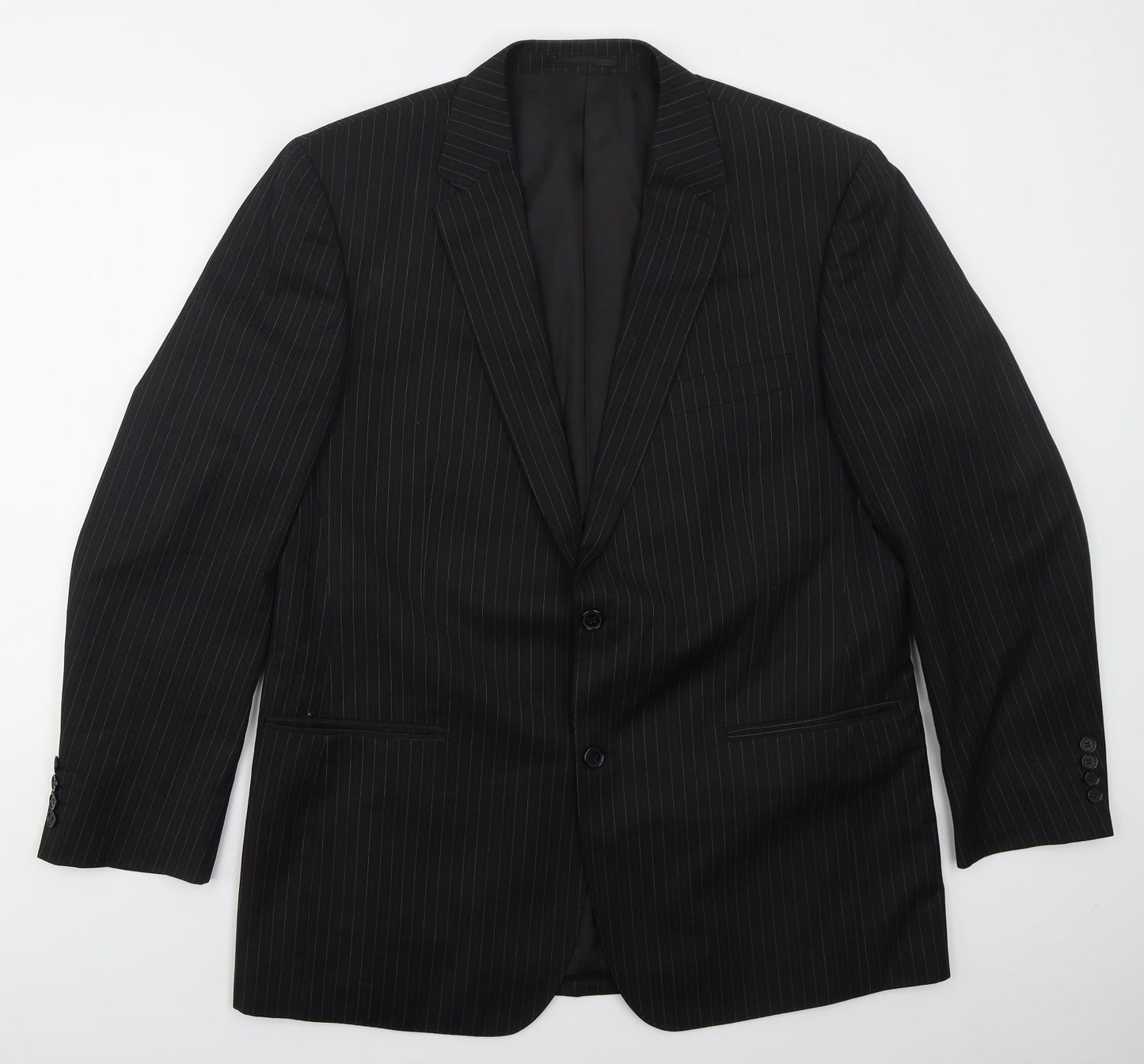 Preworn Mens Black Striped Polyester Jacket Suit Jacket Size 44