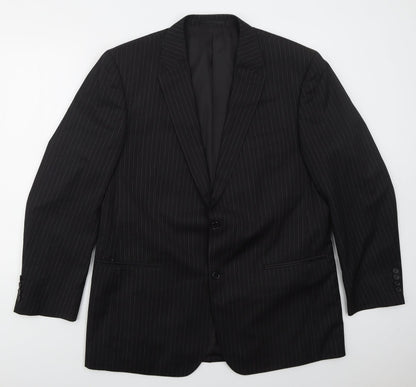 Preworn Mens Black Striped Polyester Jacket Suit Jacket Size 44