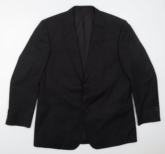 Preworn Mens Black Striped Polyester Jacket Suit Jacket Size 44