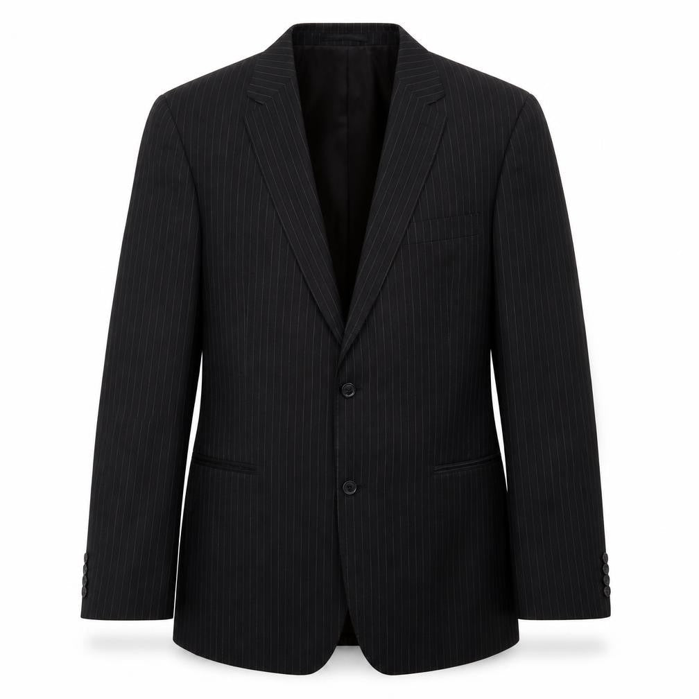 Preworn Mens Black Striped Polyester Jacket Suit Jacket Size 44