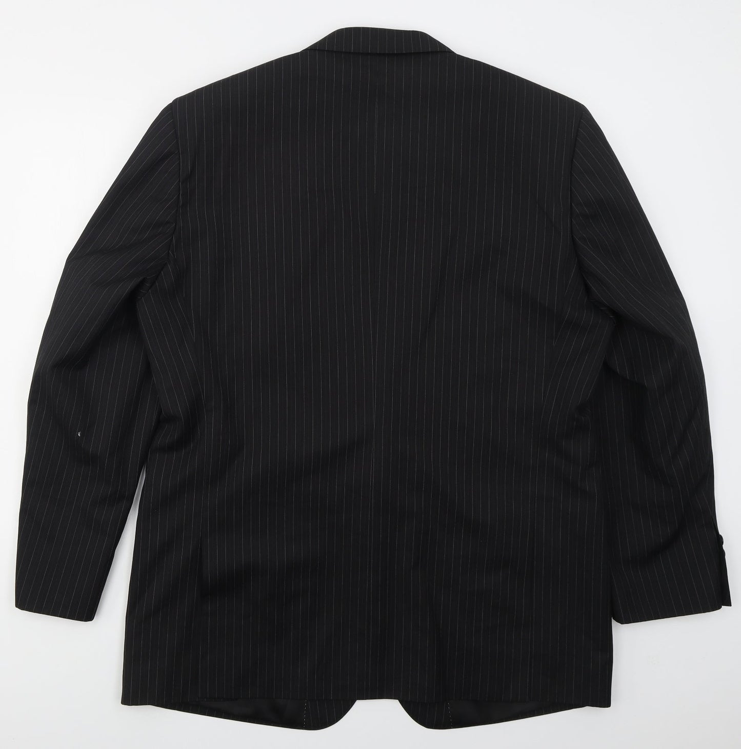 Preworn Mens Black Striped Polyester Jacket Suit Jacket Size 44