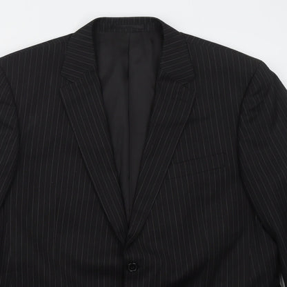 Preworn Mens Black Striped Polyester Jacket Suit Jacket Size 44