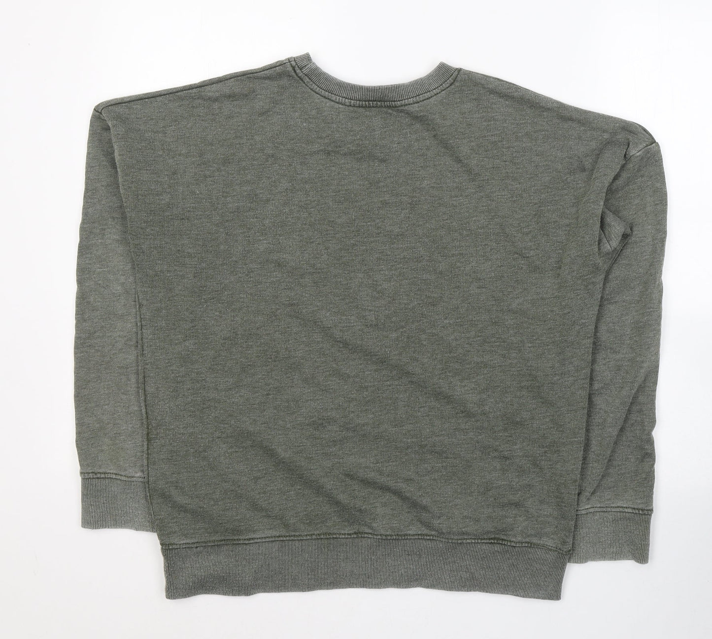 New Look Womens Green Round Neck  Cotton Pullover Jumper Size 12   - ripped detail