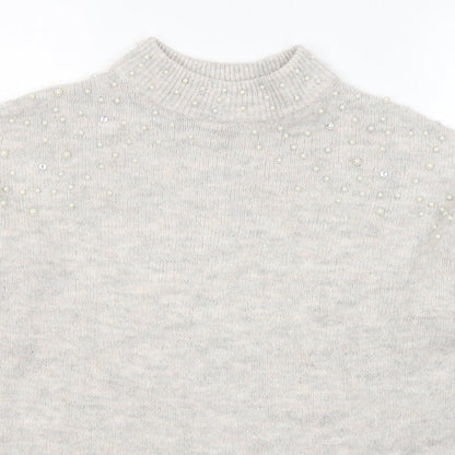Next Womens Grey Round Neck  Acrylic Pullover Jumper Size 10