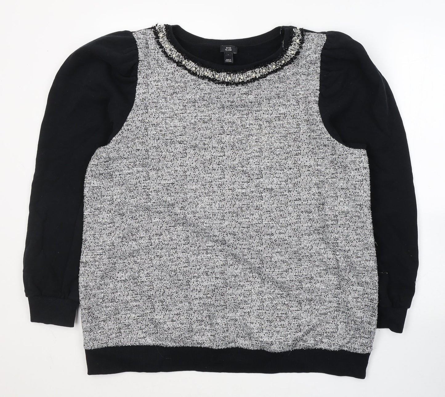 River Island Womens Black Round Neck  Cotton Pullover Jumper Size L