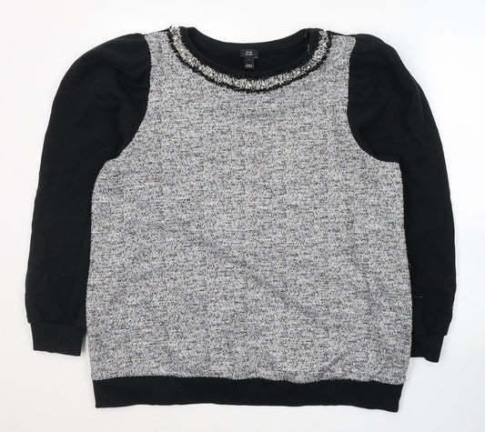 River Island Womens Black Round Neck  Cotton Pullover Jumper Size L
