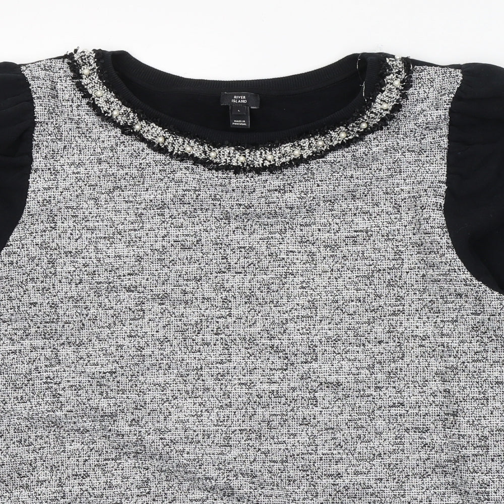 River Island Womens Black Round Neck  Cotton Pullover Jumper Size L