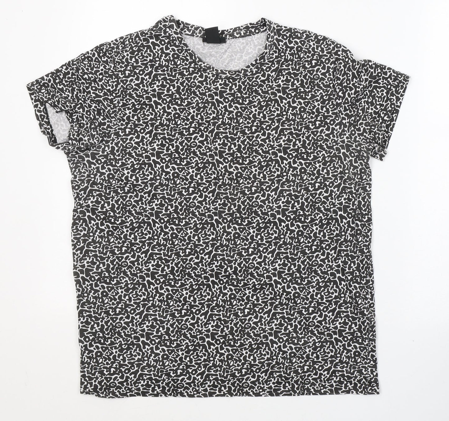 H&M Womens Black Geometric Cotton Basic T-Shirt Size S Round Neck