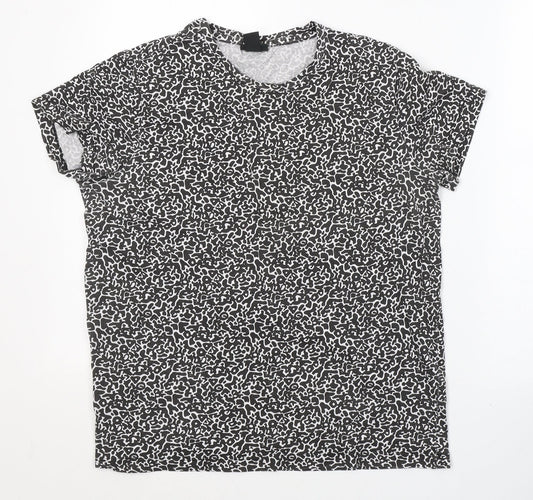 H&M Womens Black Geometric Cotton Basic T-Shirt Size S Round Neck