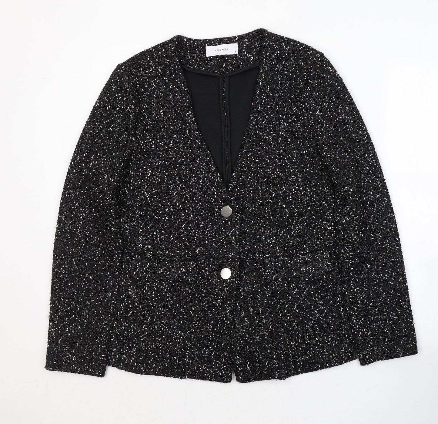 RESEVERED Womens Black Spotted Viscose Jacket Blazer Size S