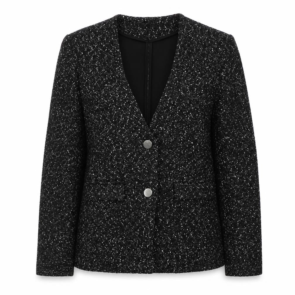 RESEVERED Womens Black Spotted Viscose Jacket Blazer Size S