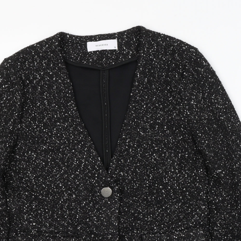 RESEVERED Womens Black Spotted Viscose Jacket Blazer Size S