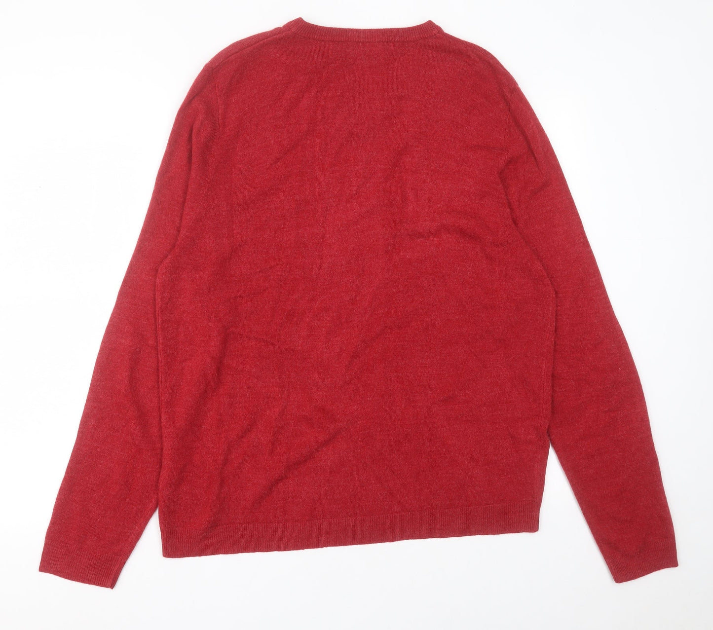 Atlantic Bay Mens Red V-Neck  Acrylic Pullover Jumper Size L