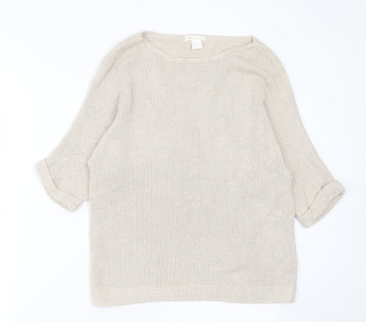 H&M Womens Beige Boat Neck  Acrylic Pullover Jumper Size XS
