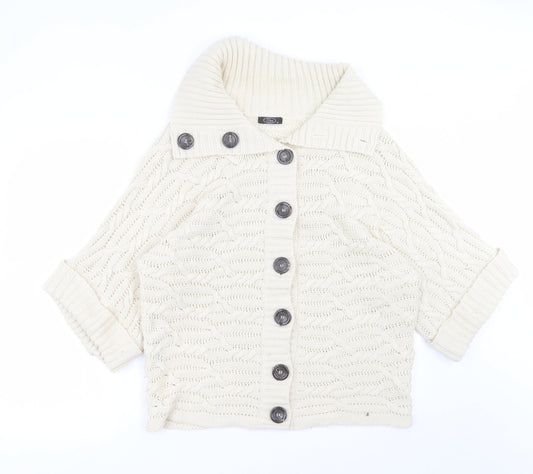 BM Womens Beige Collared  Acrylic Cardigan Jumper Size M