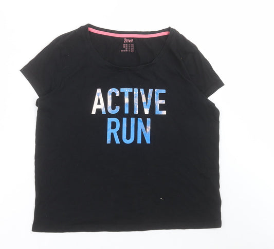 Crivit Womens Black  Cotton Basic T-Shirt Size M Crew Neck Pullover