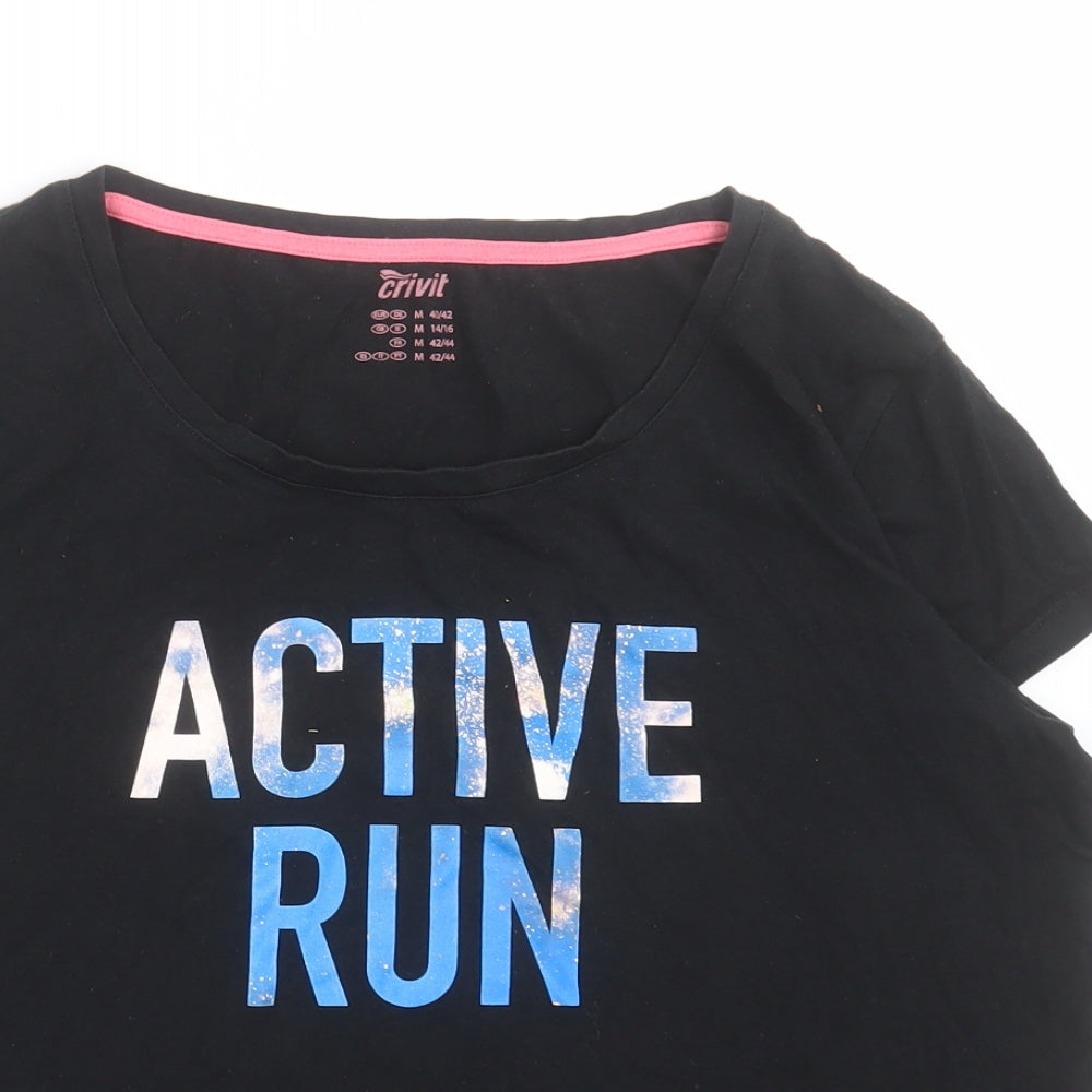 Crivit Womens Black  Cotton Basic T-Shirt Size M Crew Neck Pullover