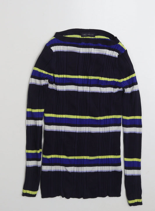 Marks and Spencer Womens Multicoloured Crew Neck Striped Viscose Pullover Jumper Size 12