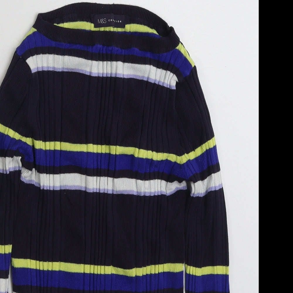 Marks and Spencer Womens Multicoloured Crew Neck Striped Viscose Pullover Jumper Size 12