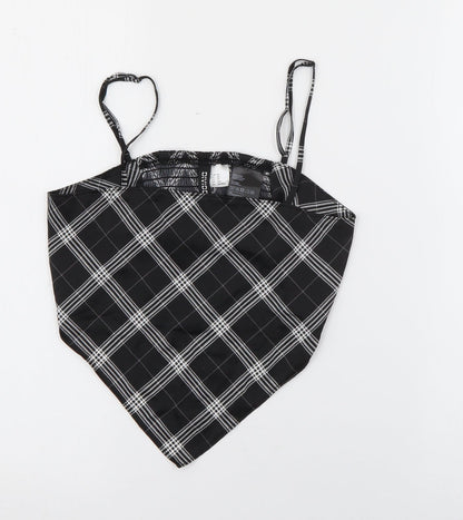H&M Womens Black Plaid Polyester Cropped Tank Size XS Square Neck