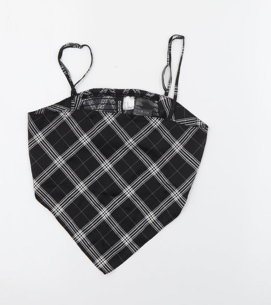 H&M Womens Black Plaid Polyester Cropped Tank Size XS Square Neck
