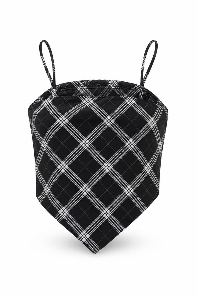 H&M Womens Black Plaid Polyester Cropped Tank Size XS Square Neck