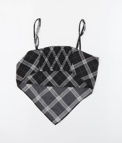H&M Womens Black Plaid Polyester Cropped Tank Size XS Square Neck