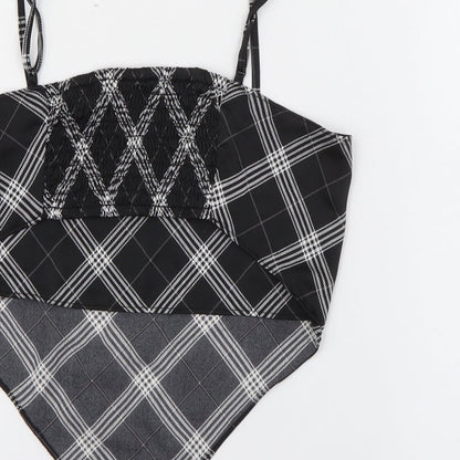 H&M Womens Black Plaid Polyester Cropped Tank Size XS Square Neck