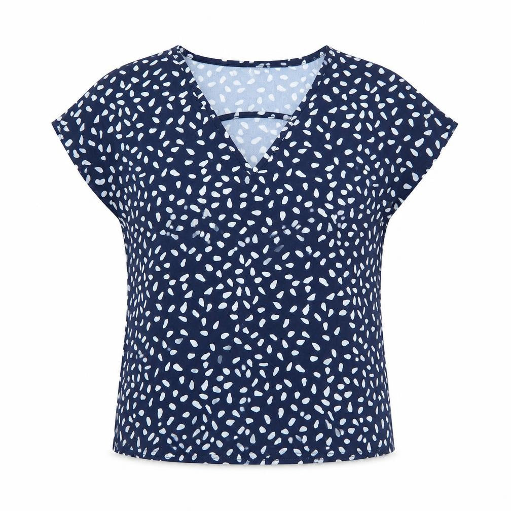 SheIn Womens Blue Geometric Polyester Basic Blouse Size S V-Neck