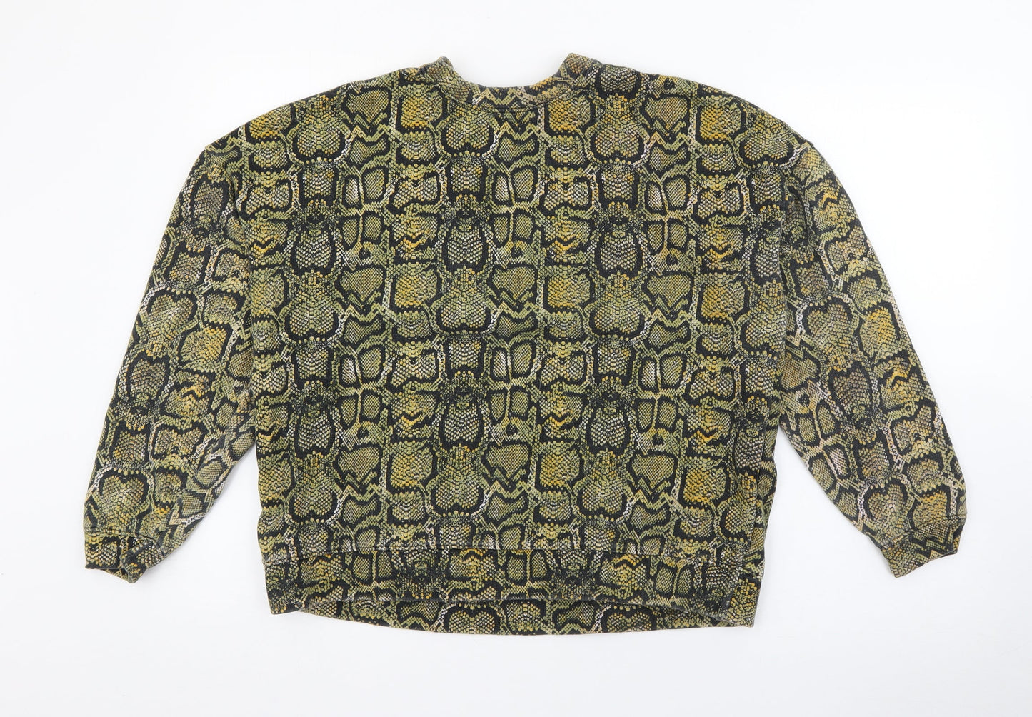Pull&Bear Womens Green Animal Print Cotton Pullover Sweatshirt Size S