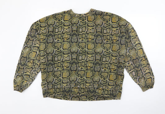 Pull&Bear Womens Green Animal Print Cotton Pullover Sweatshirt Size S