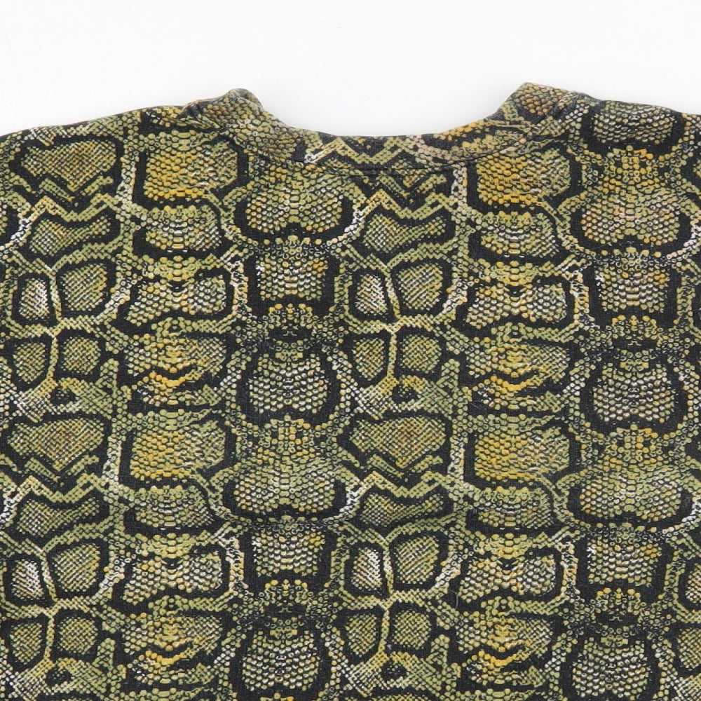 Pull&Bear Womens Green Animal Print Cotton Pullover Sweatshirt Size S