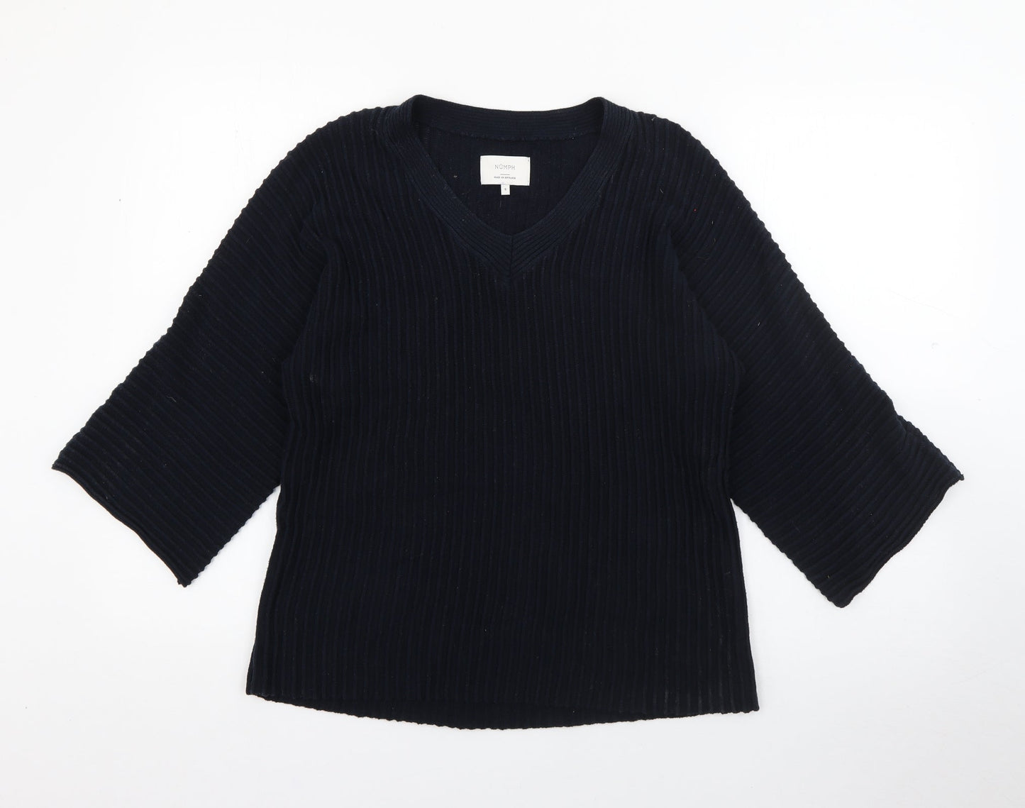 Numph Womens Blue V-Neck  Polyester Pullover Jumper Size S