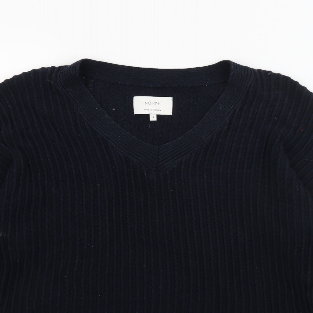 Numph Womens Blue V-Neck  Polyester Pullover Jumper Size S