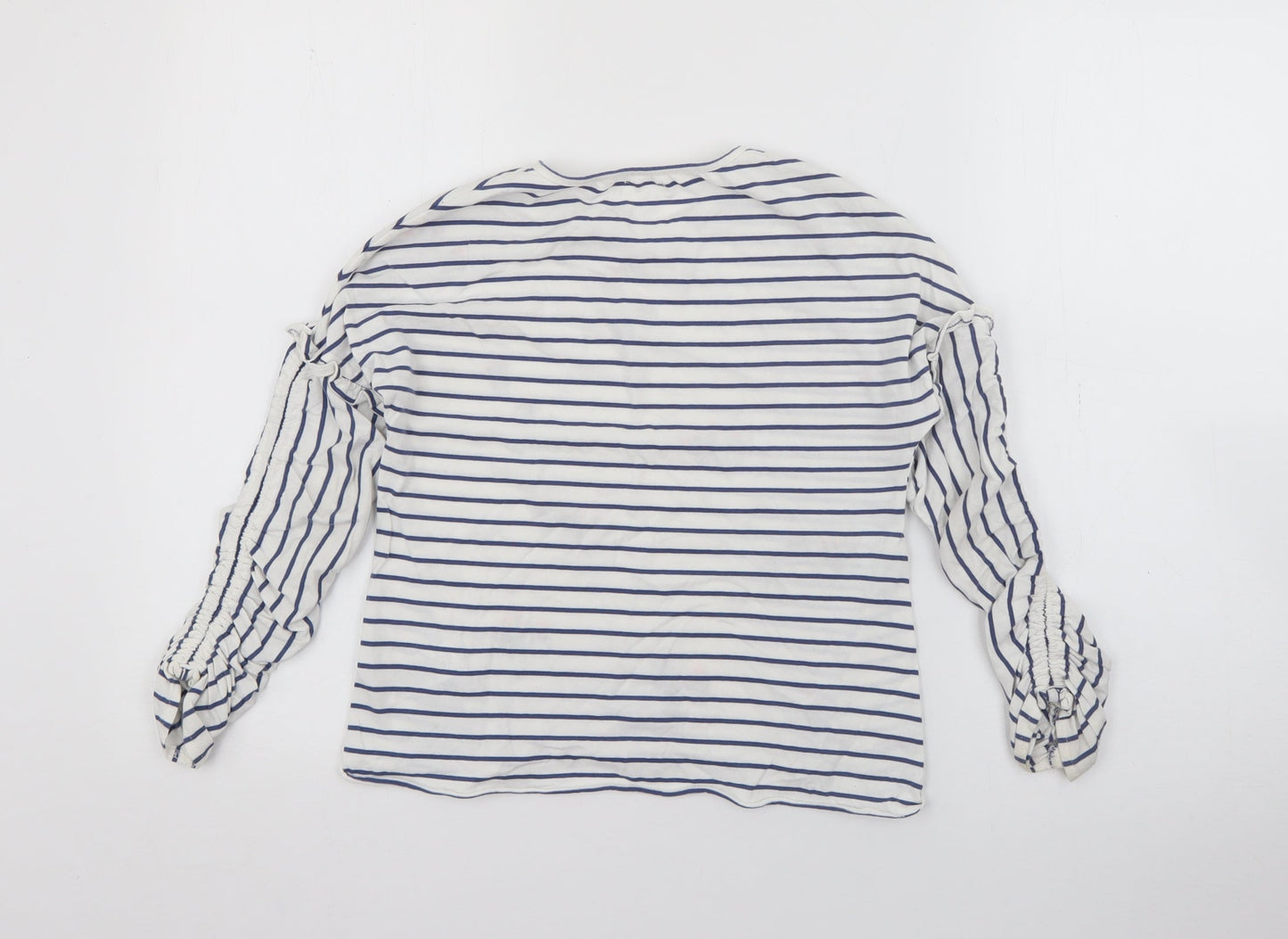 NEXT Girls White Striped Cotton Pullover T-Shirt Size 7 Years Crew Neck  - Cacti
