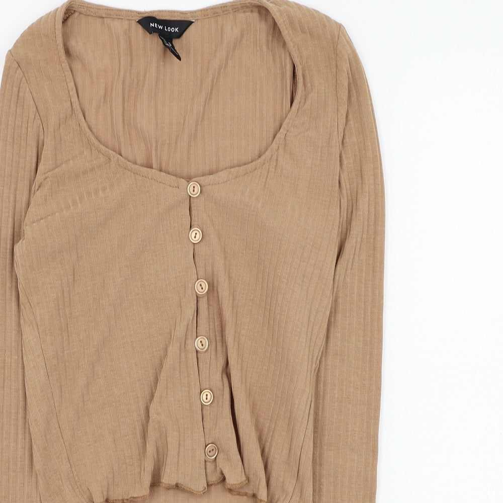 New Look Womens Brown Scoop Neck  Polyester Cardigan Jumper Size 10