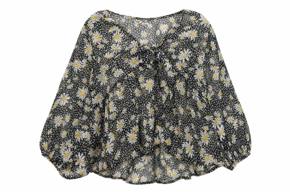 Primark Womens Black Floral Polyester Basic Blouse Size 10 V-Neck