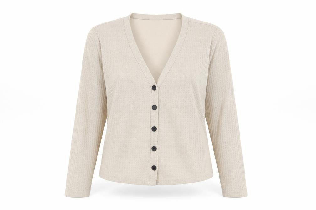 SheIn Womens Beige V-Neck  Polyester Cardigan Jumper Size 12